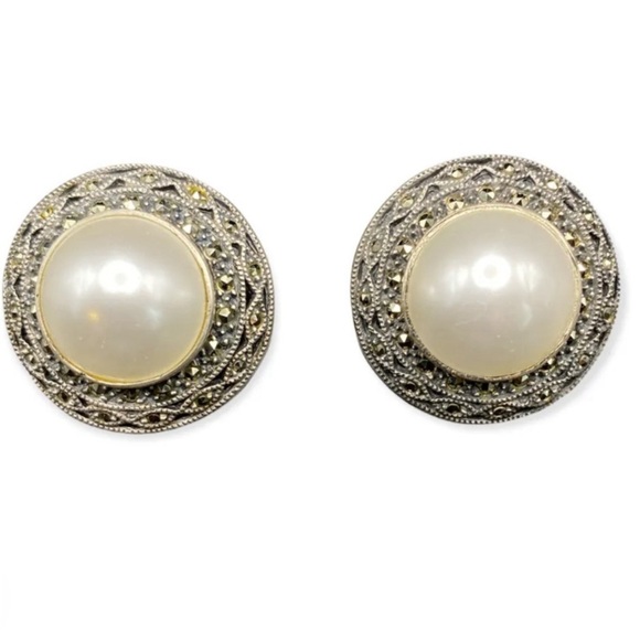 Judith Jack Sterling w/Marcasite and Faux Pearl Earrings - Picture 6 of 11